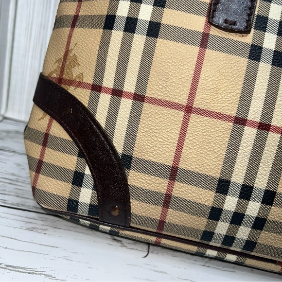 Burberry London Tote Bag Nova Check Plaid Canvas Leather Trim Shoulder Bag - Picture 2 of 16